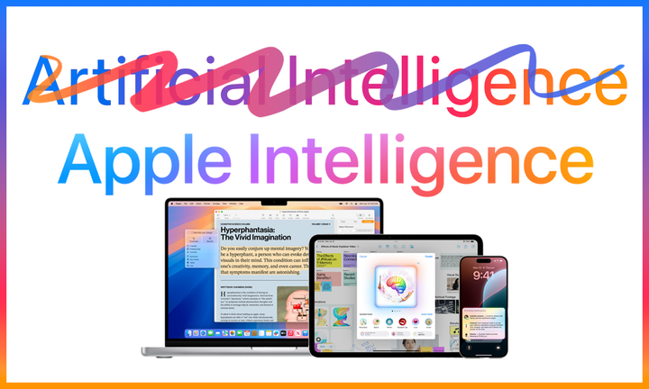An image with the words "Artificial Intelligence" crossed out and replaced with the words Apple Intelligence.